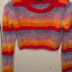 Multi colored fuzzy long sleeved crop top